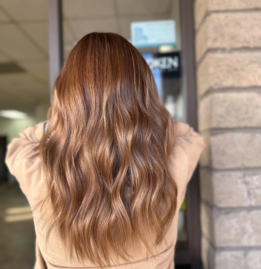 summer money piece hair color for women 2026 Warm Copper Melt with Sunlit Dimension