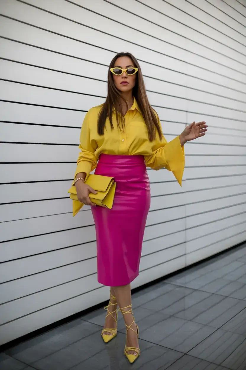 summer outfits with heels for women 2026 Bold Color Blocking and Sharp Silhouettes
