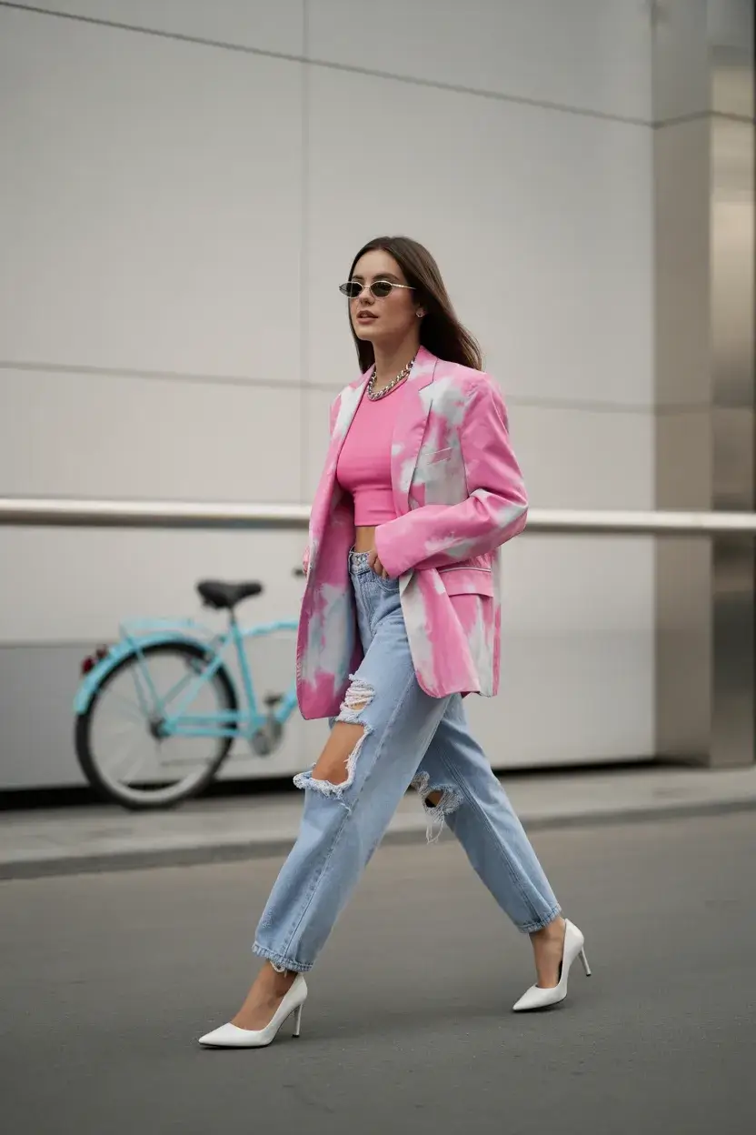 summer outfits with heels for women 2026 Denim and Blazer with Elevated Ease