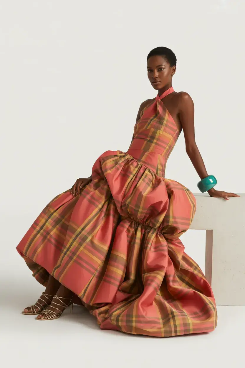 summer outfits with heels for women 2026 Sunset Plaid Volume That Moves With You