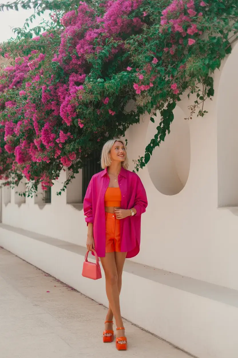 summer outfits with heels for women 2026 Color Pop Layers and Playful Contrast