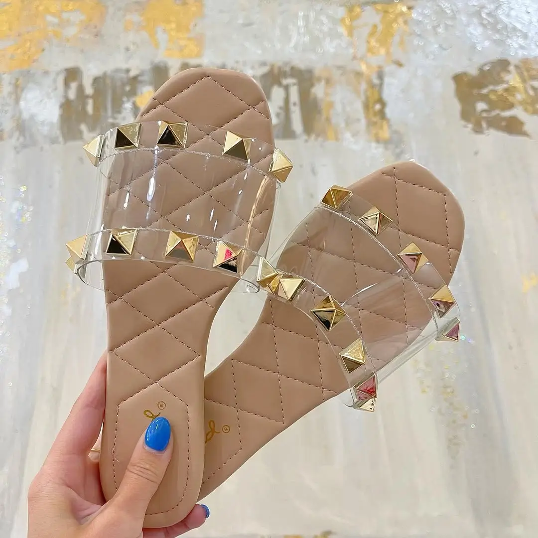 summer slides for women 2026 Transparent Studded Slides with Statement Edge