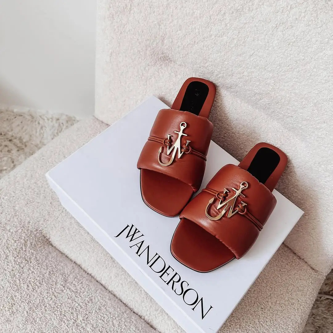 summer slides for women 2026 Minimal Brown Slides with Subtle Statement Detail