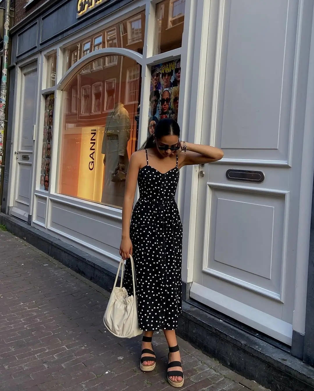summer sundress outfits 2026 Polka Dot Black and Effortless City Mood
