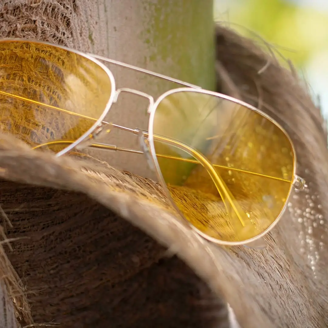 summer sunglasses for women 2026 Yellow-Tinted Aviators for Warm Summer Energy