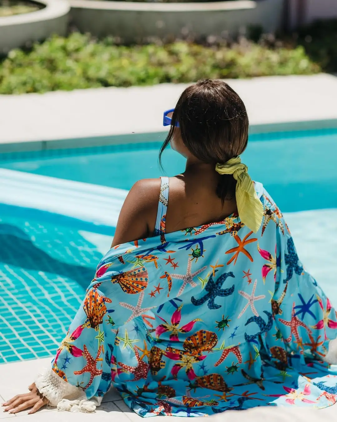 summer swimsuit cover ups 2026 Ocean Blue Wrap - The Playful Printed Scarf Moment