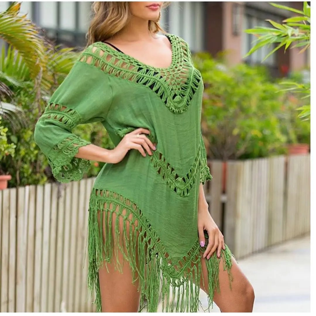 summer swimsuit cover ups 2026 Green Crochet Tunic That Feels Fresh And Lived In