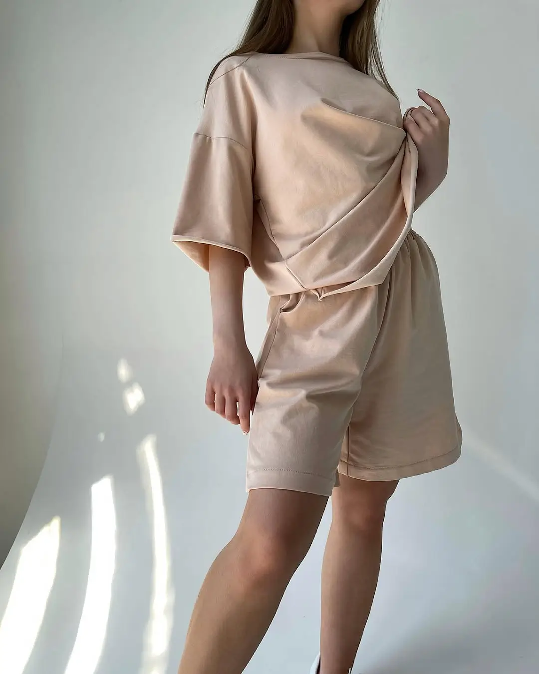 summer t-shirt outfit for women 2026 Peach toned sets that feel soft and elevated