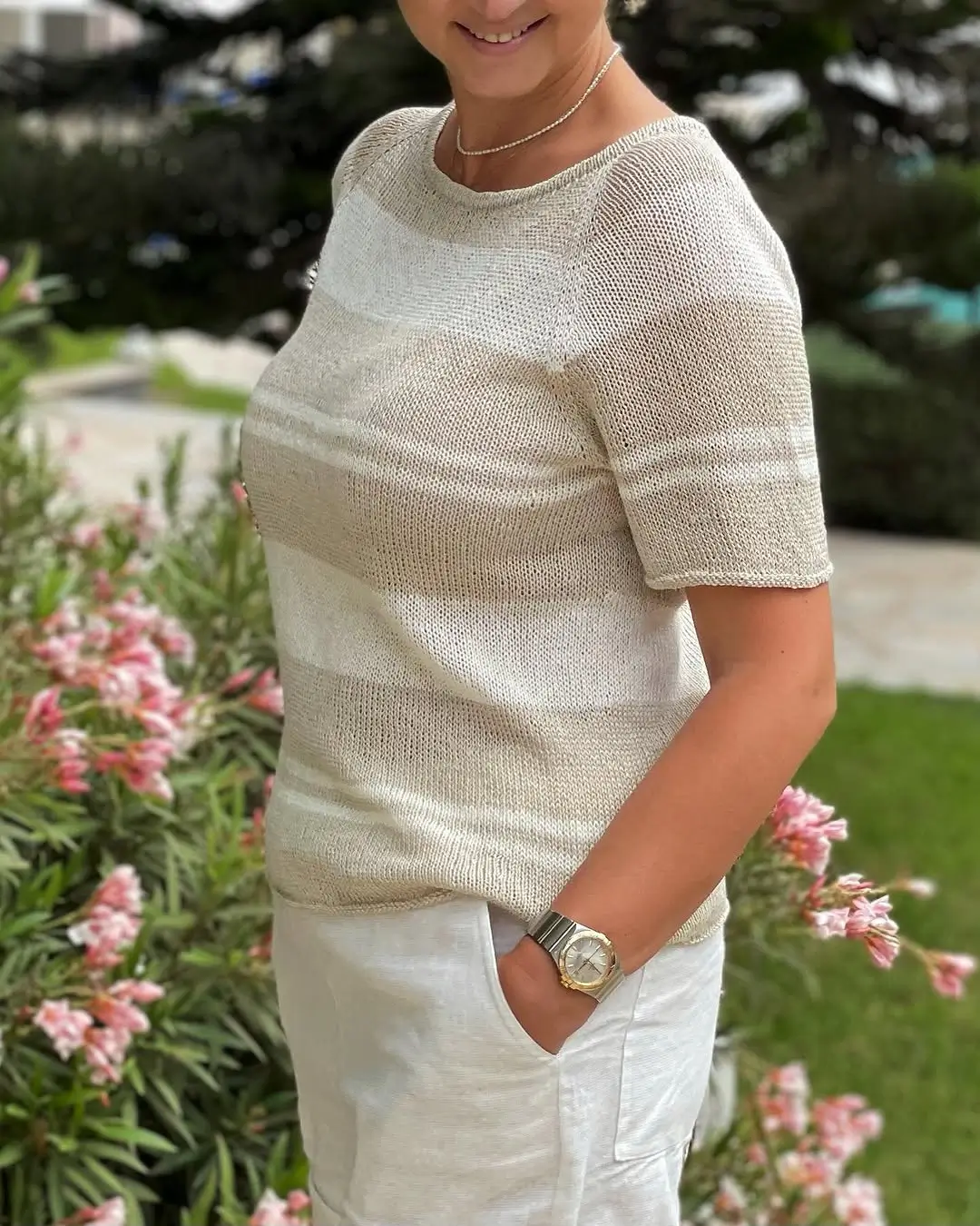 summer t-shirt outfit for women 2026 Soft cream textures for understated elegance