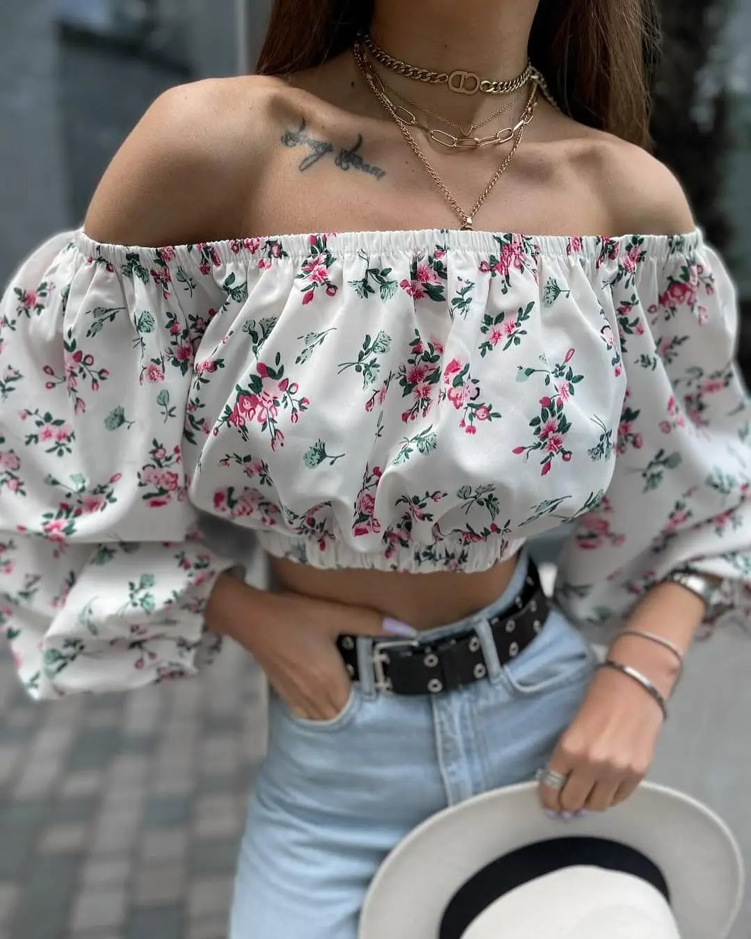 summer tops outfit 2026 Romantic Off Shoulder Florals with a Modern Edge
