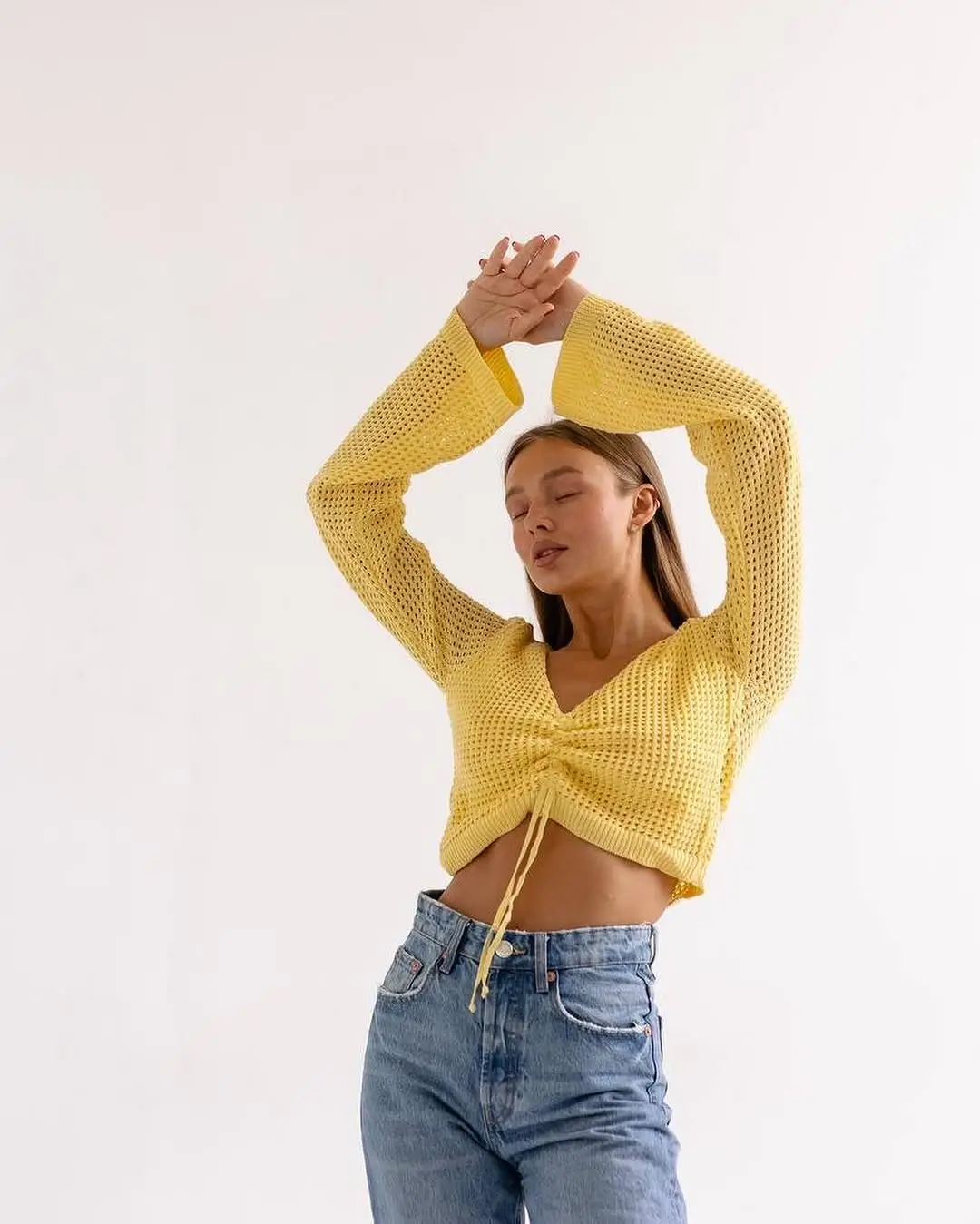 summer tops outfit 2026 Yellow Knit Energy with Casual Denim Balance