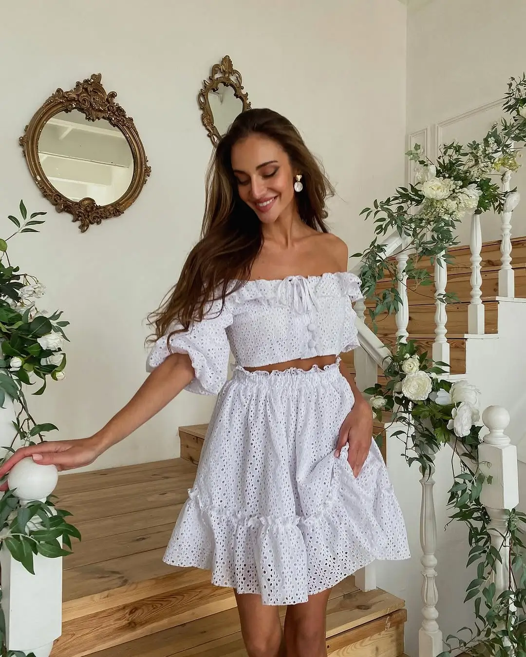 summer tops outfit 2026 White Eyelet Sets and Soft Summer Movement