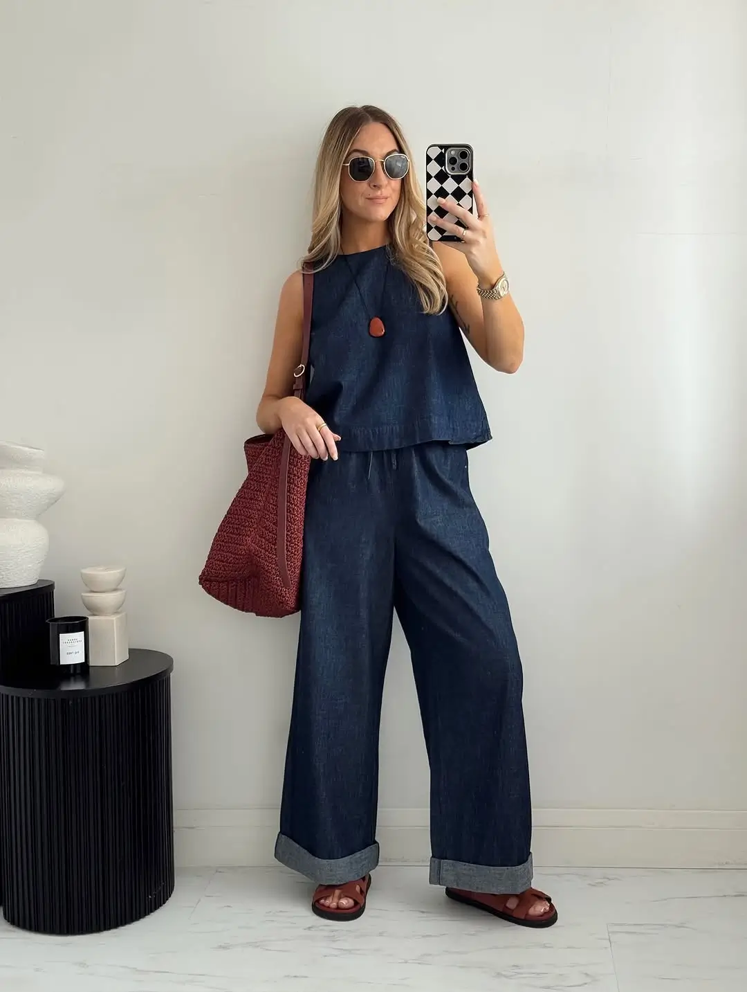 summer tops outfit 2026 Dark Denim Set The Quiet Power of Matching Pieces