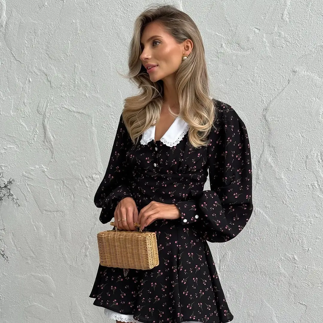 summer vacation outfits 2026 Romantic Black Mini Dress with Vintage Mood