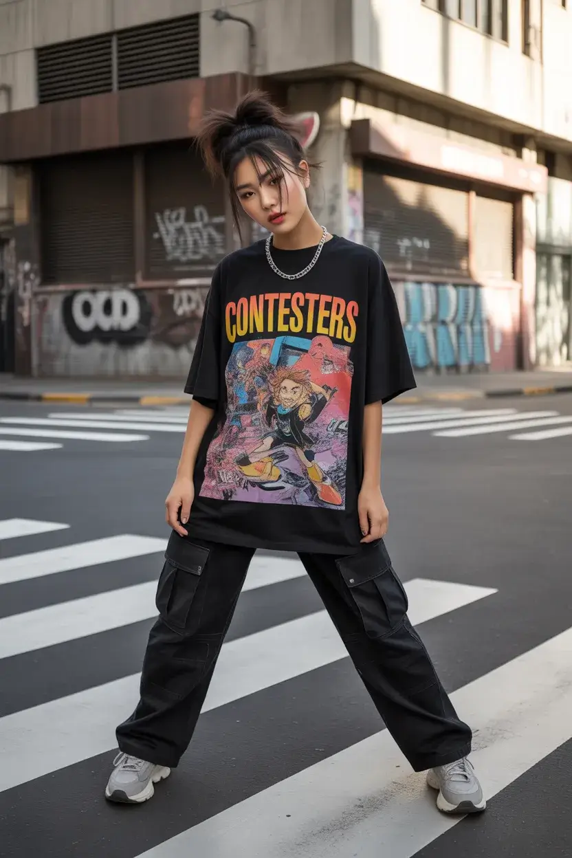 teen girls summer outfits 2026 Oversized Graphic Mood with Bold Street Energy