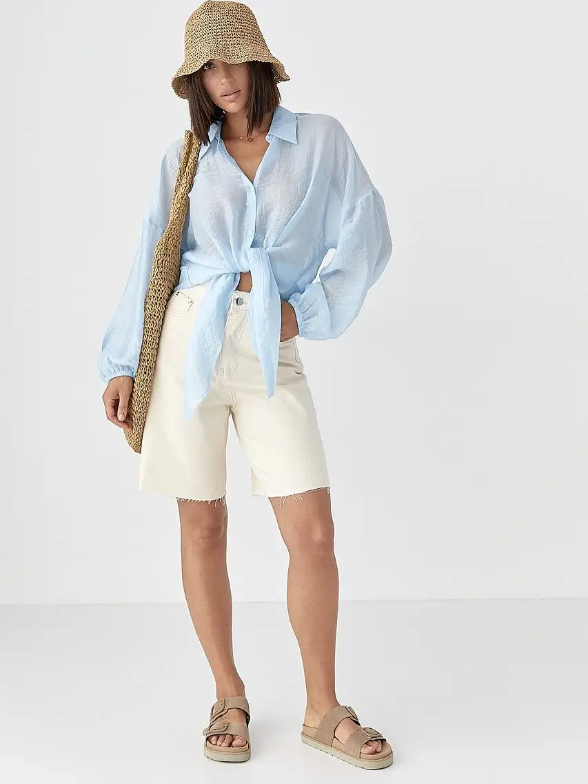 trendy summer denim shorts 2026 Soft Neutrals and an Oversized Shirt Mood