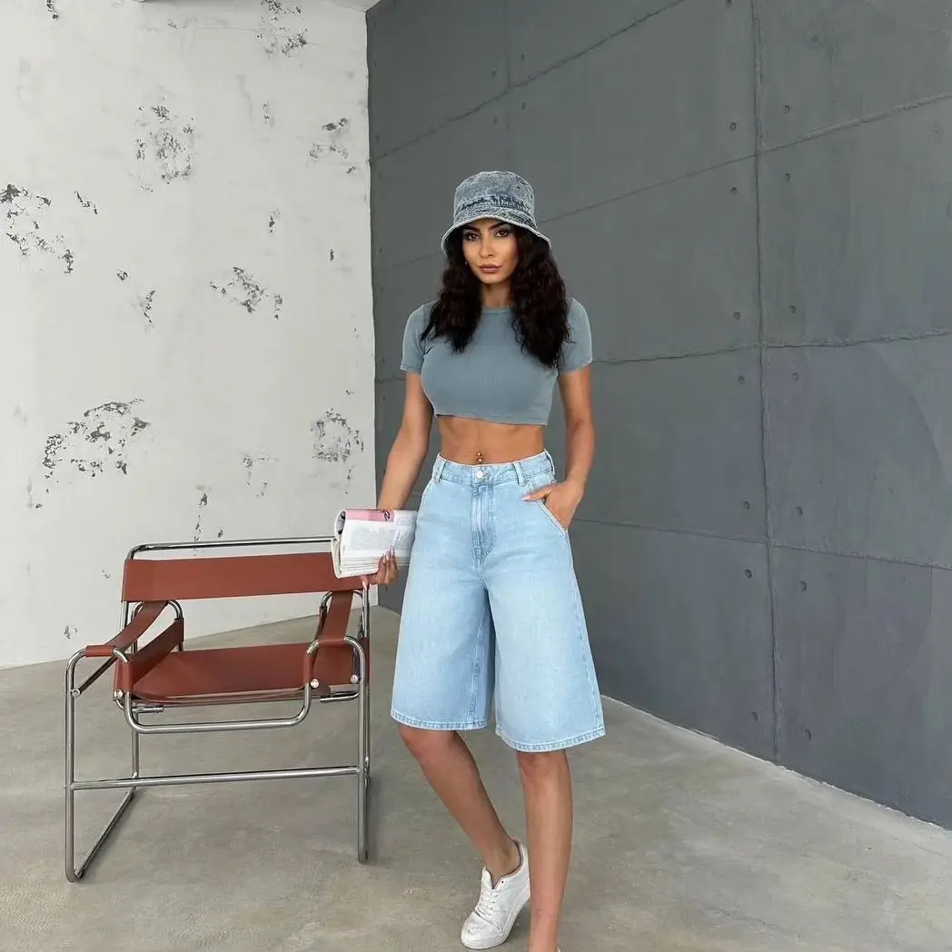 trendy summer denim shorts 2026 Longline Denim Shorts with Street Energy