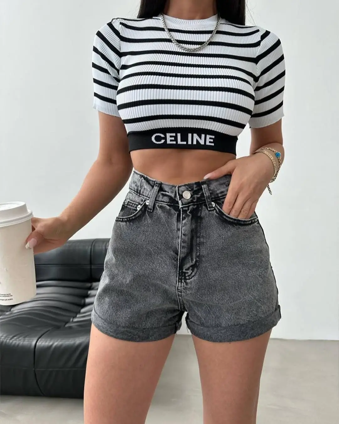 trendy summer denim shorts 2026 Minimal Monochrome with a Sporty Twist