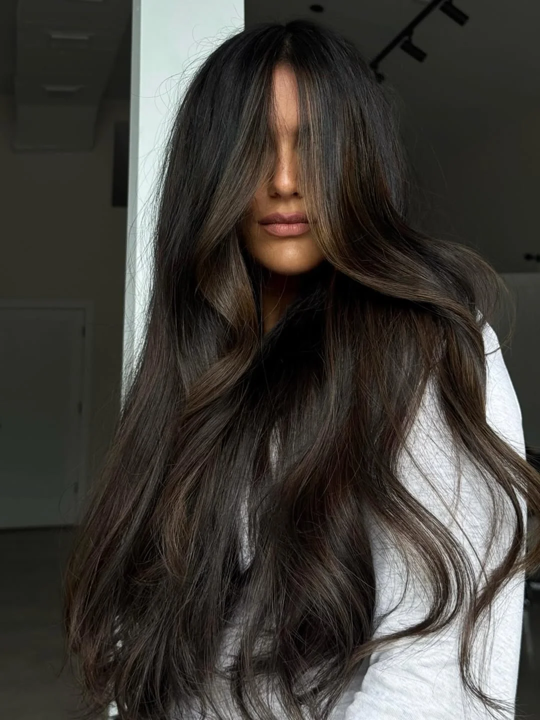 trendy summer haircut 2026 Dark Volume Layers With Soft Curtain Bangs