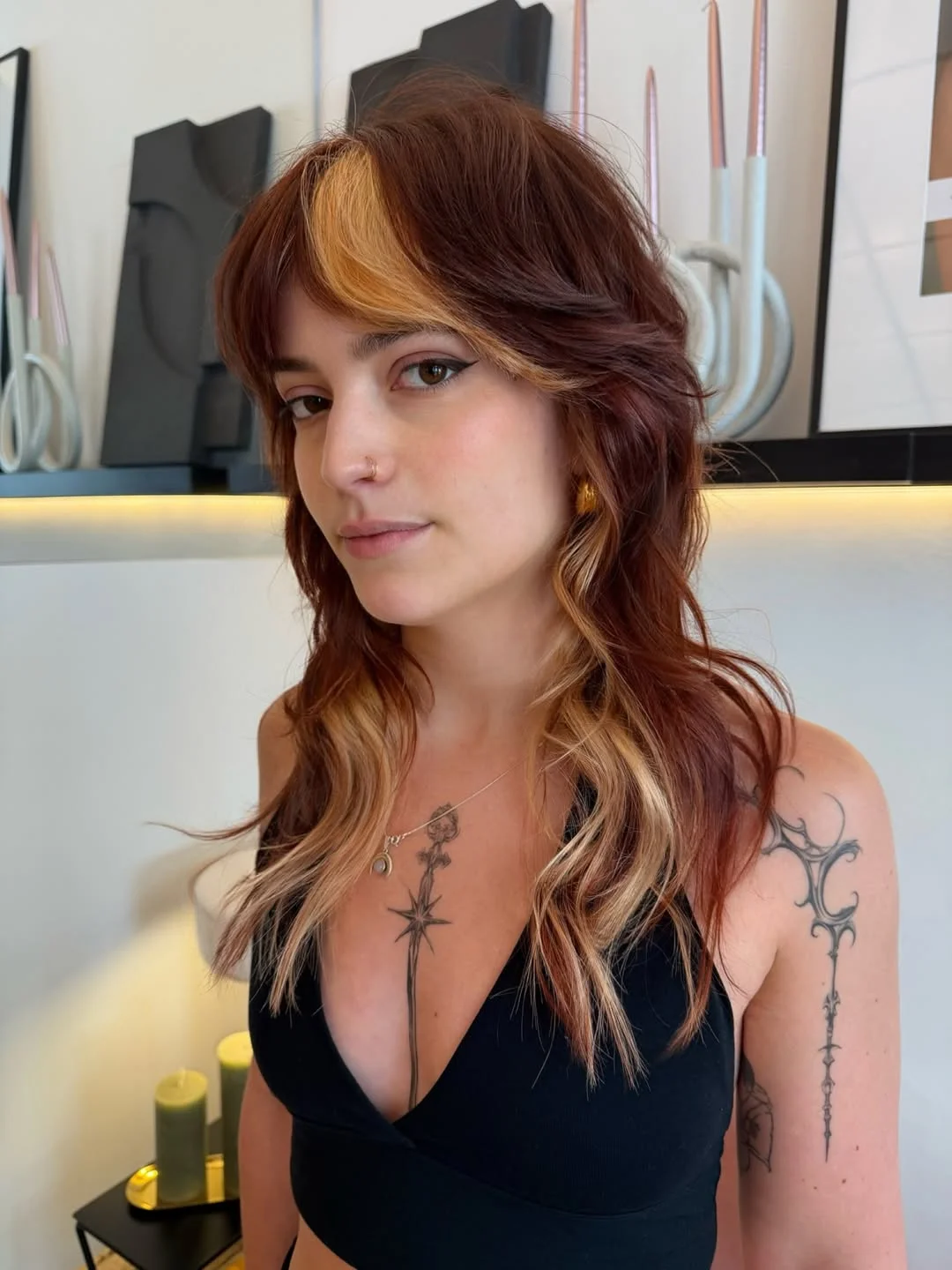 trendy summer haircut 2026 Shaggy Copper Layers with Statement Contrast