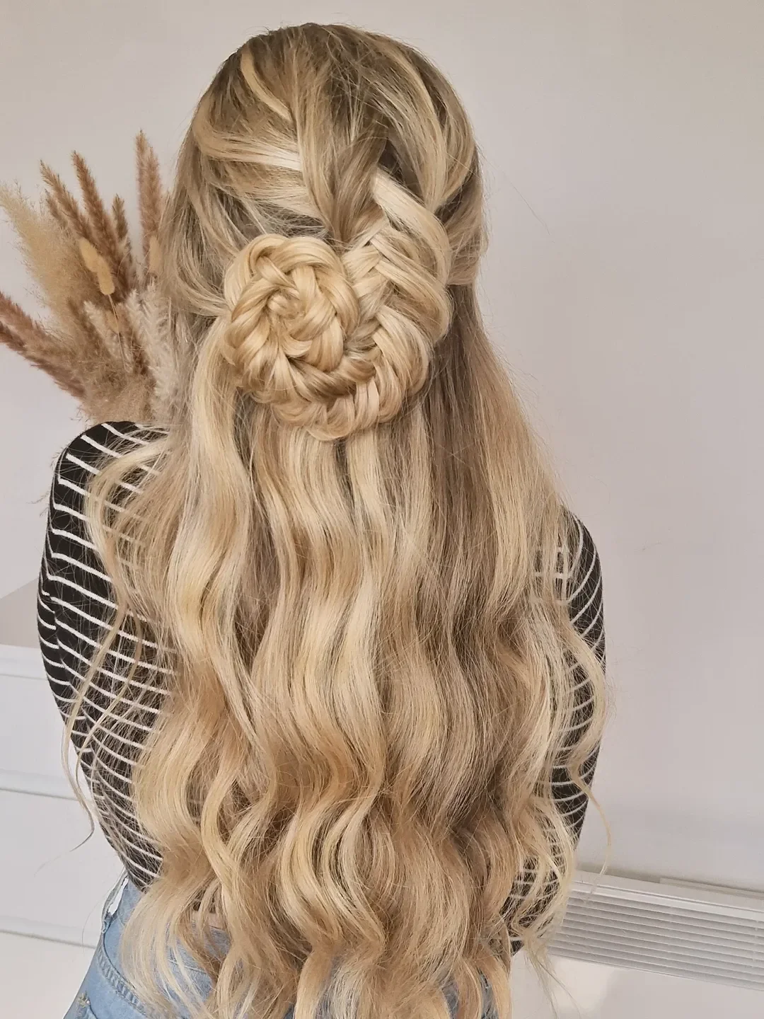 boho summer braids hairstyle 2026 Soft Blonde Braided Rosette for Long Summer Days