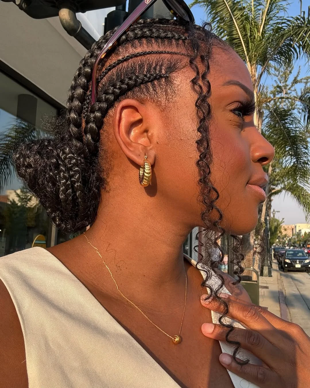 boho summer braids hairstyle 2026 Sculpted Fulani-Inspired Braided Updo with Natural Texture