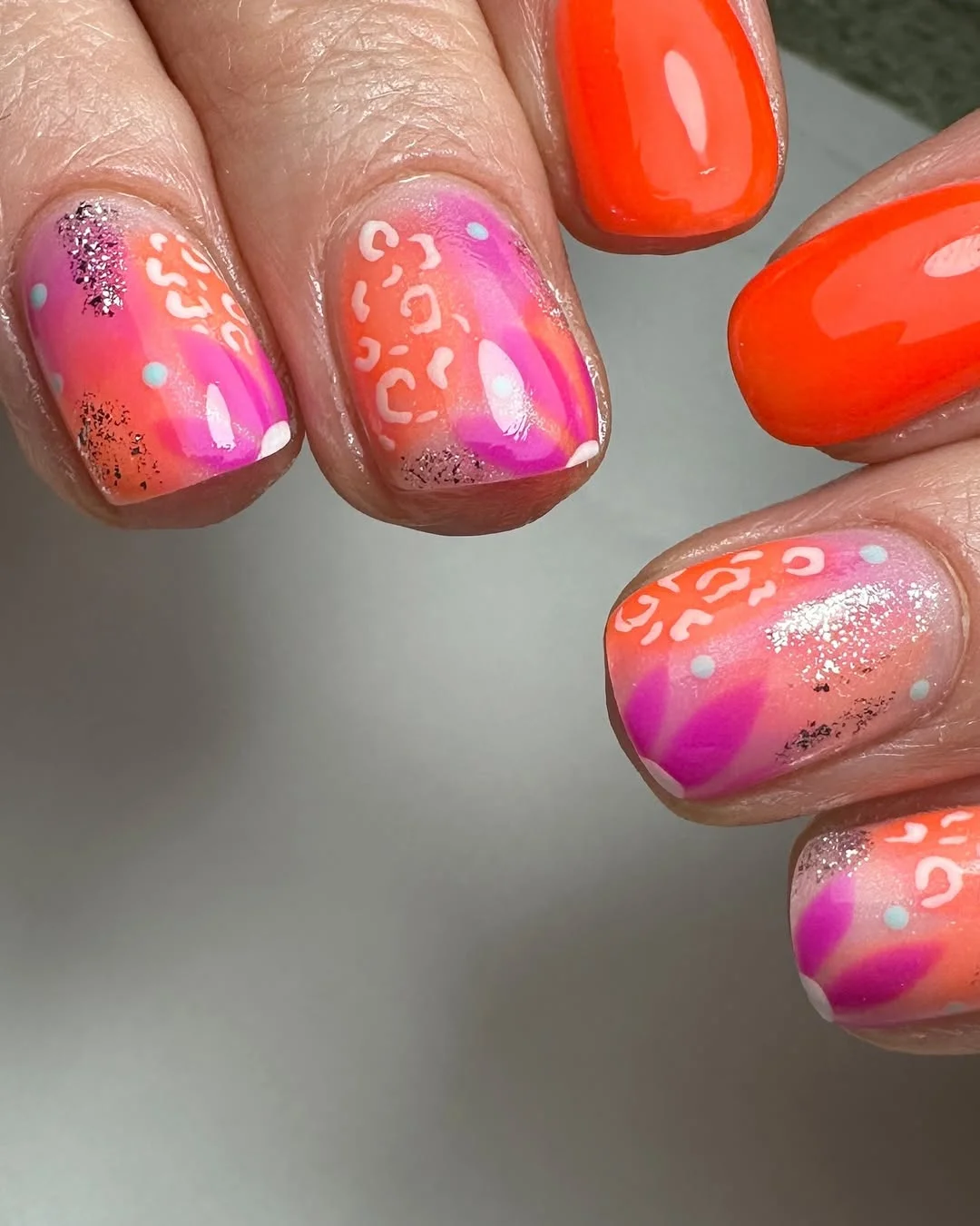 bright summer nails 2026 Coral Leopard Confetti