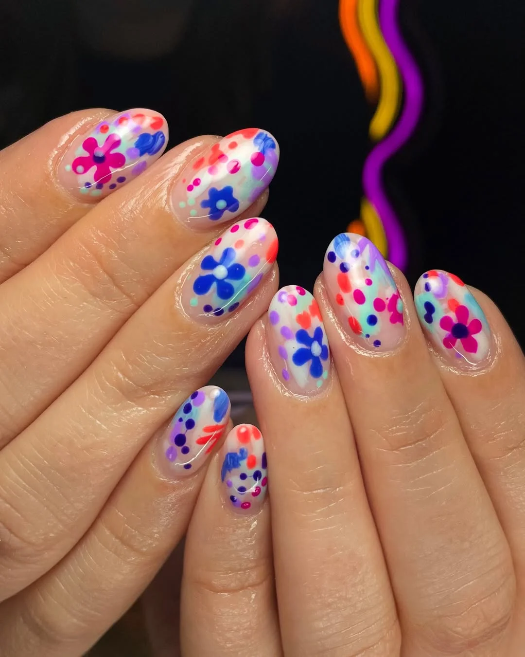 bright summer nails 2026 Playful Retro Flower Confetti