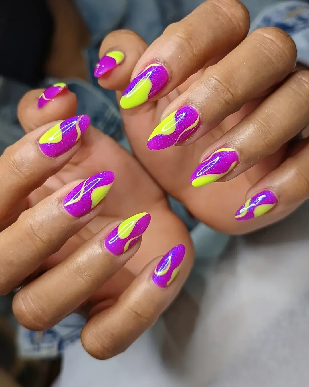 bright summer nails 2026 Electric Lime And Magenta Swirl