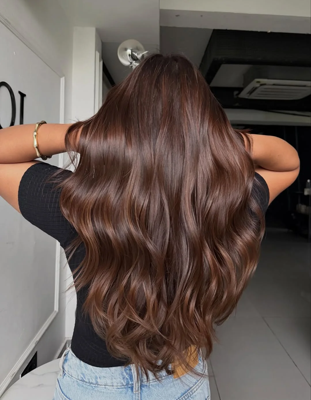 chic summer auburn hair color 2026 Velvety Dark Auburn Waves With Espresso Depth