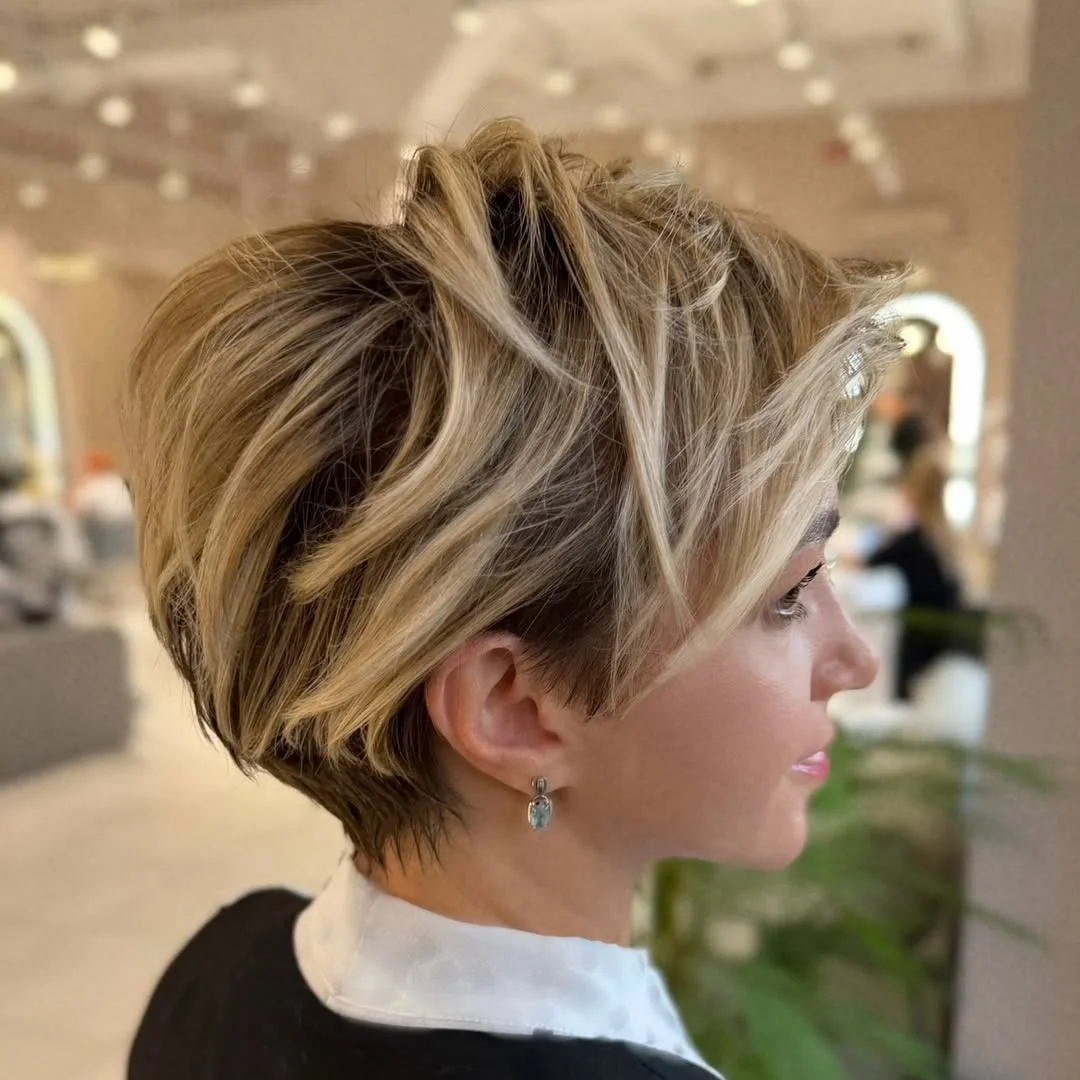 chic summer haircuts for women over 40 2026 Blonde Textured Short Bob with Volume Play