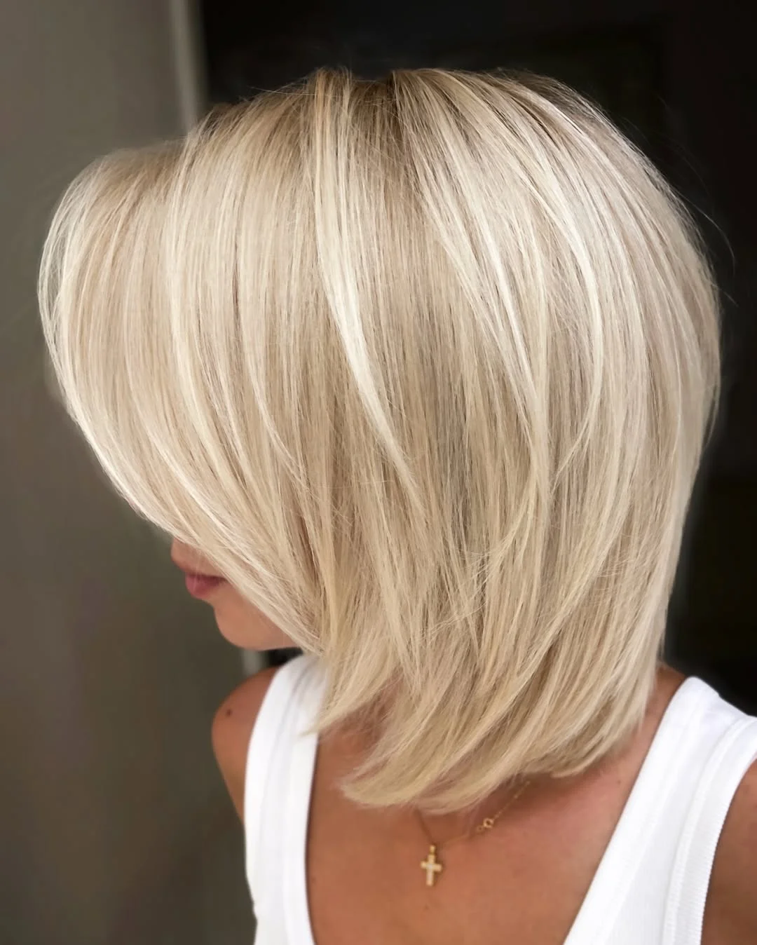 chic summer haircuts for women over 40 2026 Blonde Long Bob with Dimensional Layers