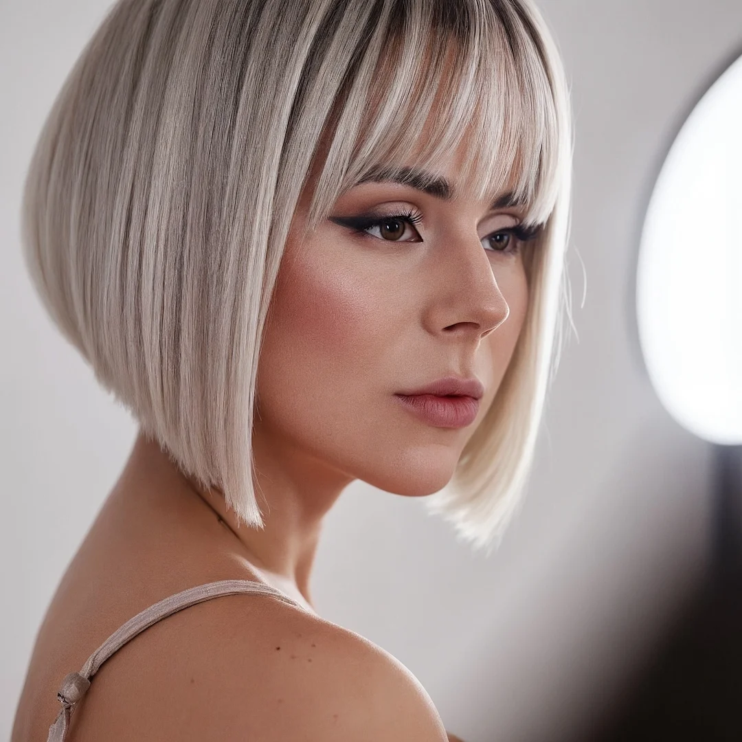 cute summer short hairstyles 2026 Blunt Blonde Bob with Soft Bangs