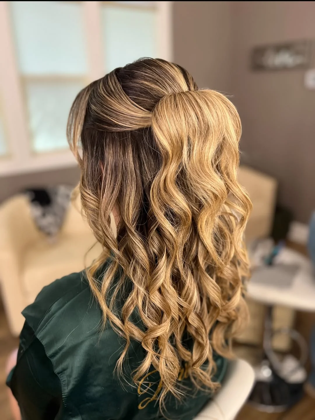 elegant summer wedding guest hairstyles 2026 Polished Half Up Hollywood Waves
