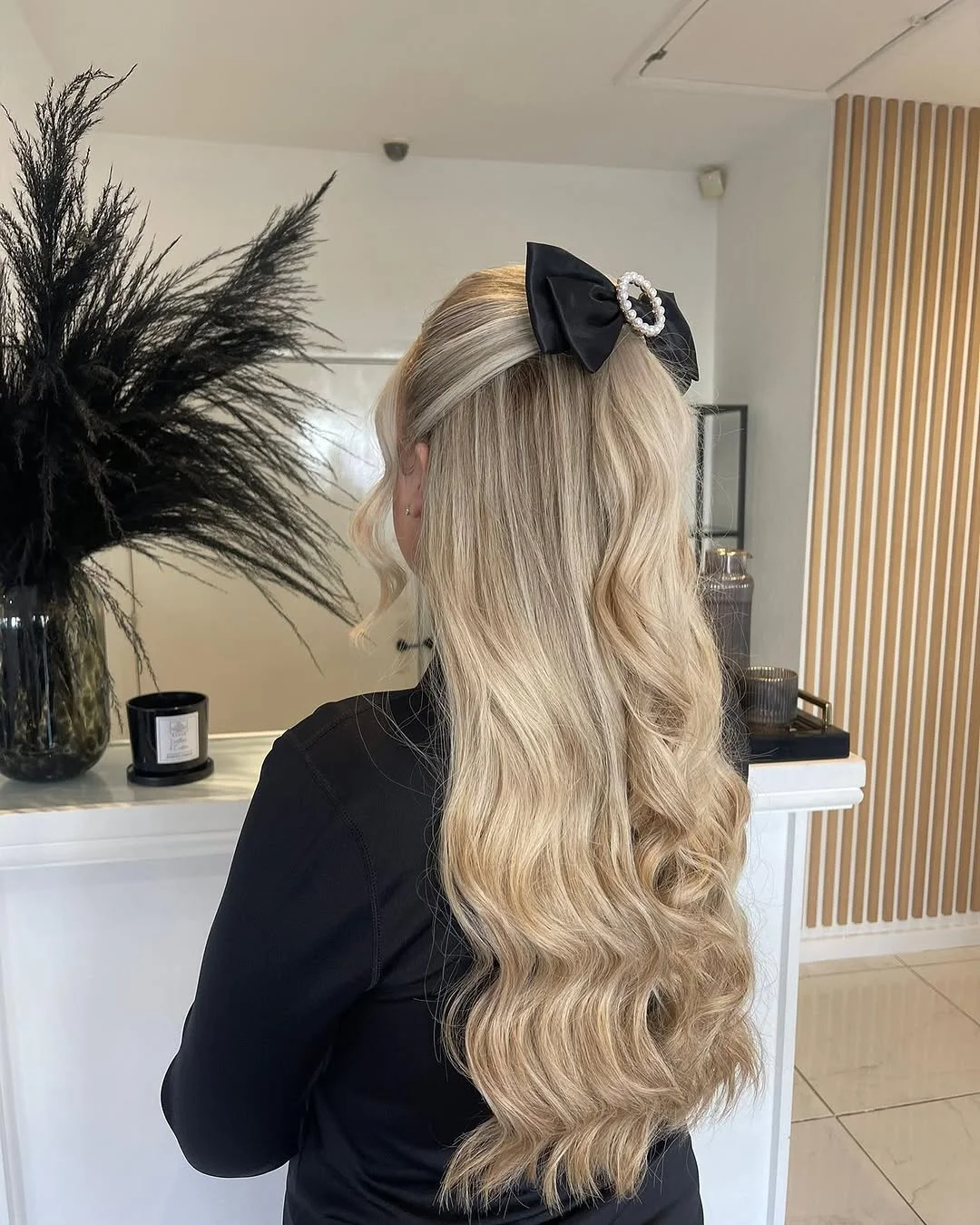 elegant summer wedding guest hairstyles 2026 Bow Accent Half Up Waves