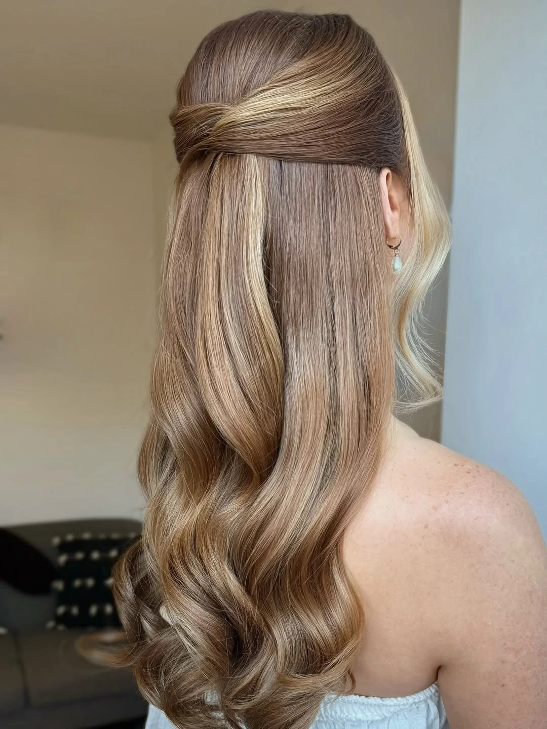 elegant summer wedding guest hairstyles 2026 Soft Hollywood Half Up Waves