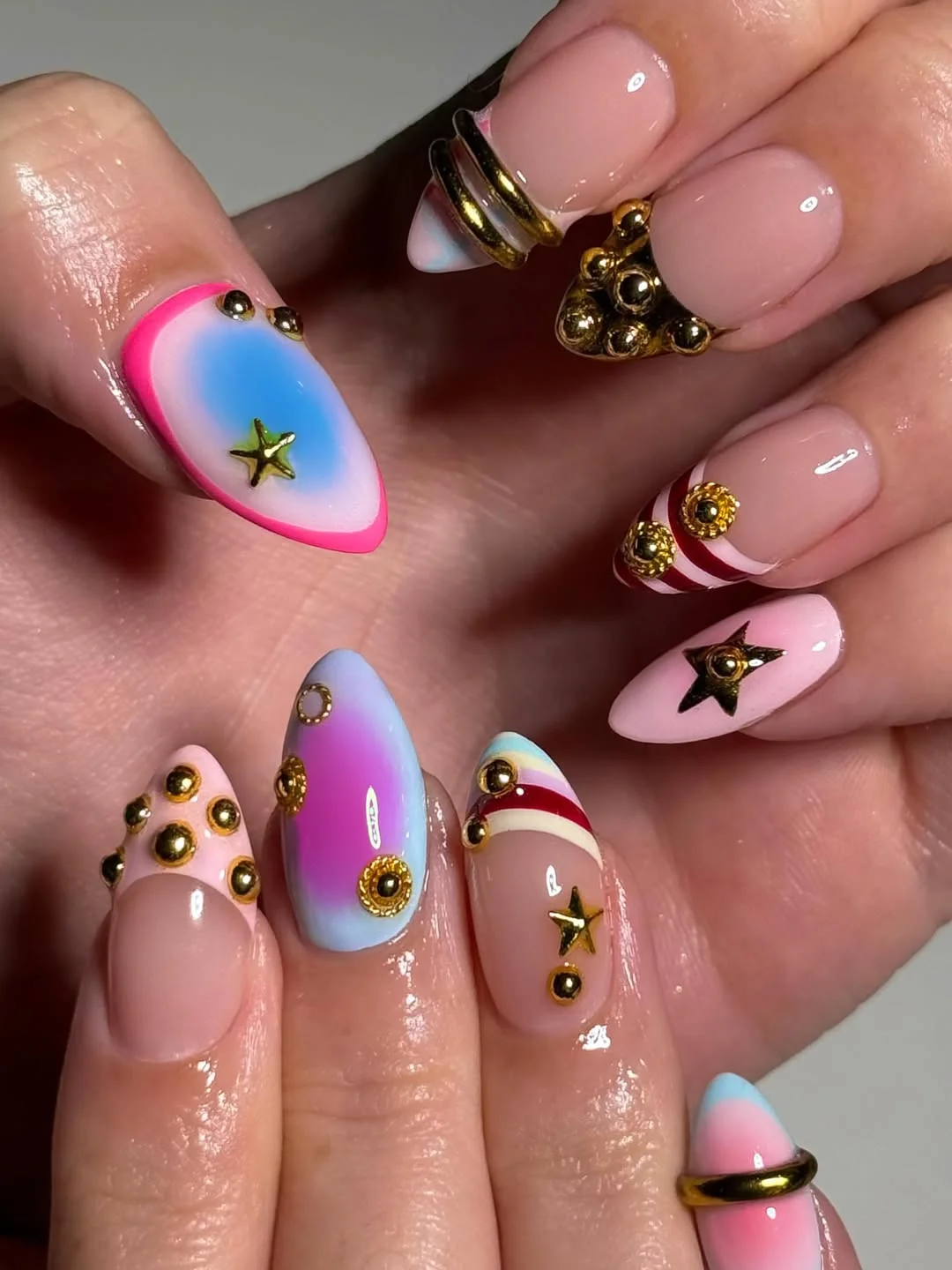 funky summer nails 2026 Pastel Pop Art With Golden Details