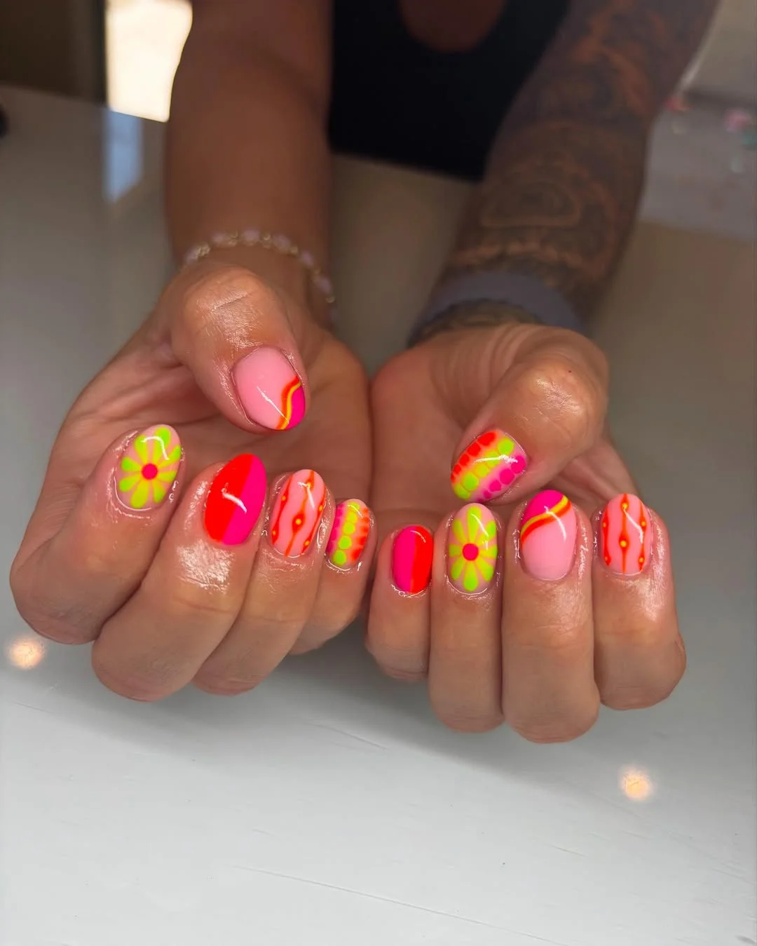 funky summer nails 2026 Retro Neon Flower Power