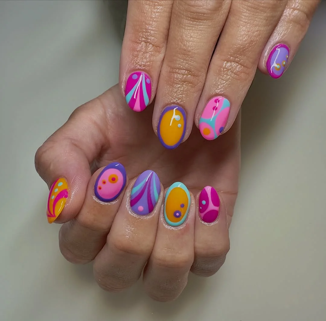 funky summer nails 2026 Abstract Color Splash Nails With Retro Future Vibes