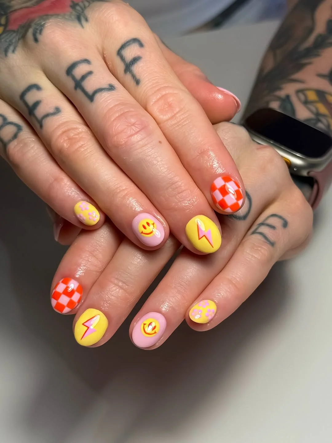 funky summer nails 2026 Sunny Short Nails With Cheerful Retro Graphics