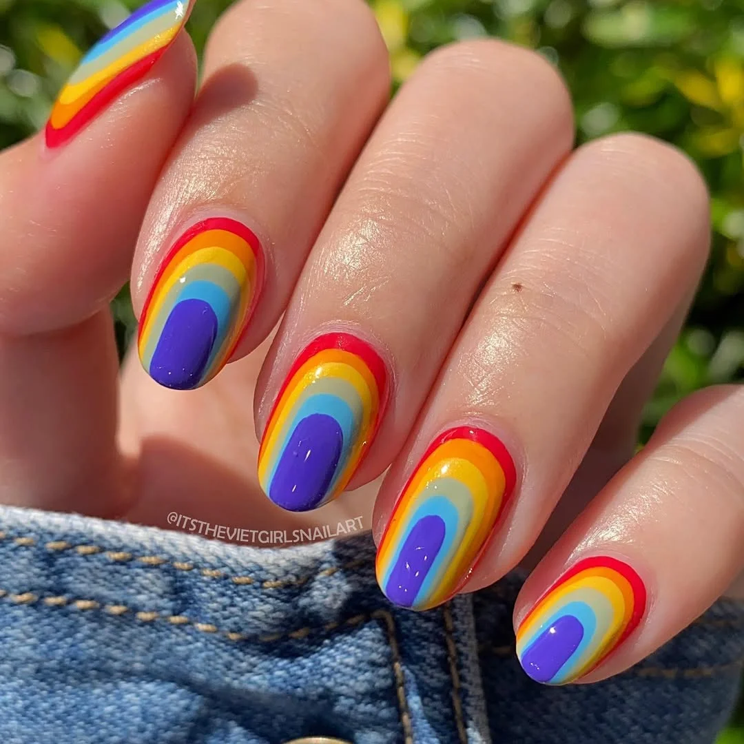 June Nail Colors Ideas 2026 Retro Rainbow June Nails