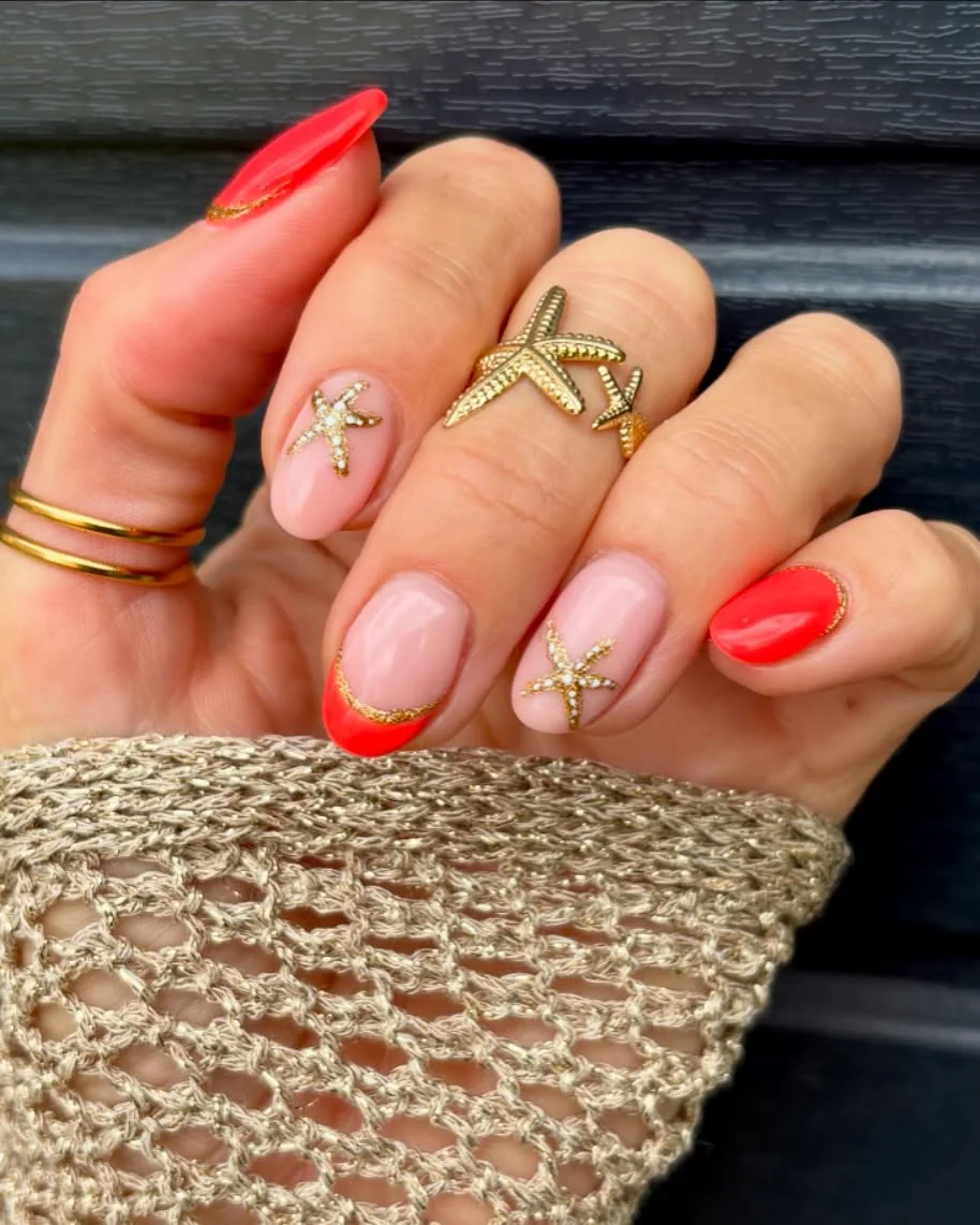 June Nail Colors Ideas 2026 Coral Starfish Beach Nails