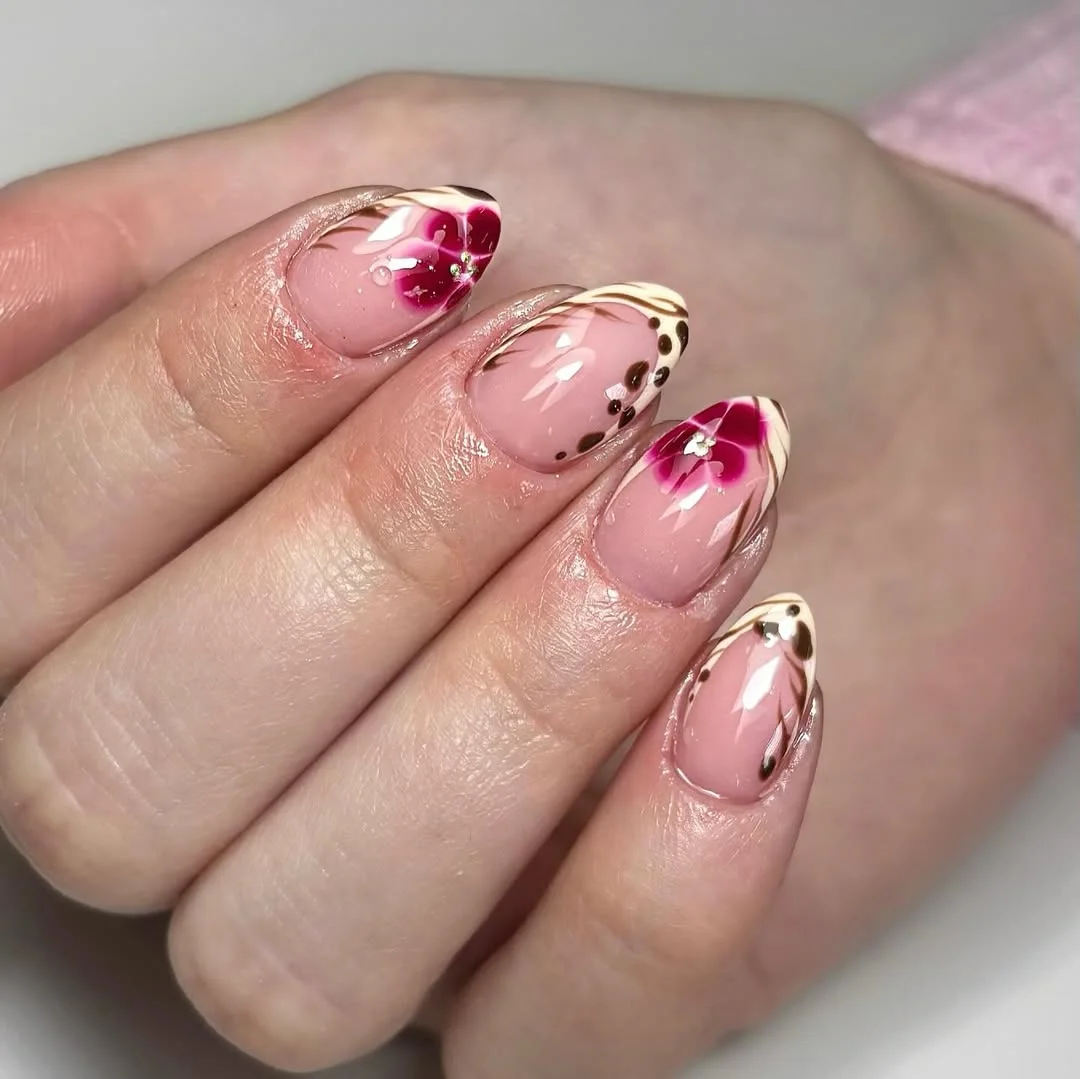 June Nail Colors Ideas 2026 Elegant Floral French Almond Nails