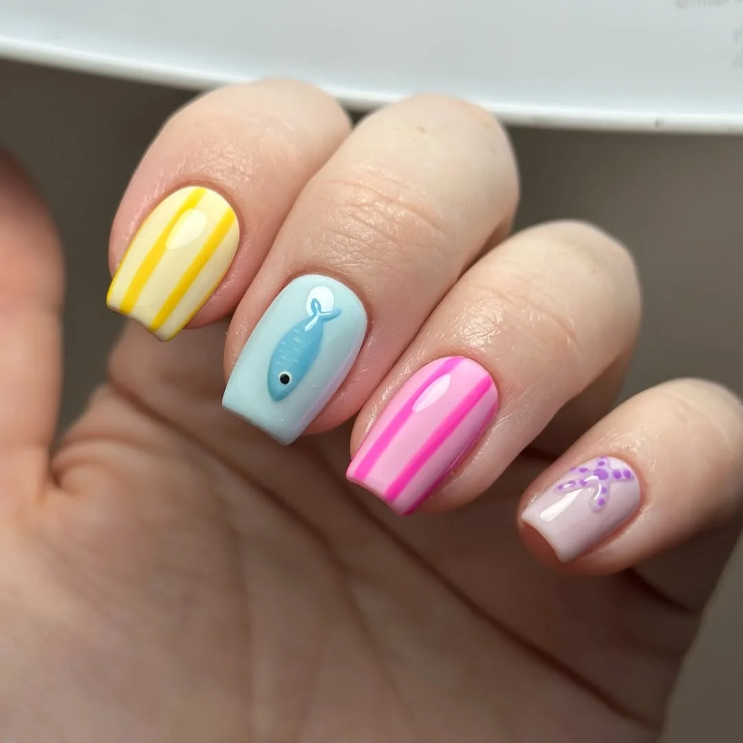 June Nail Colors Ideas 2026 Colorful Coastal Short Nails