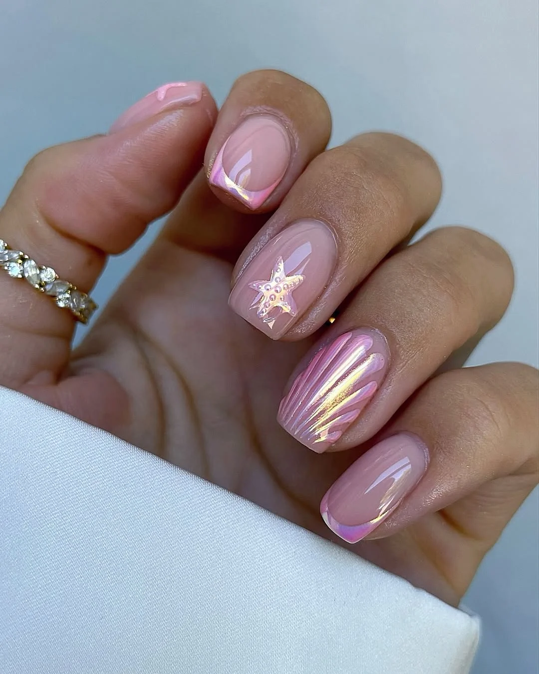June Nails Ideas 2026 Pink Pearl Mermaid Nails