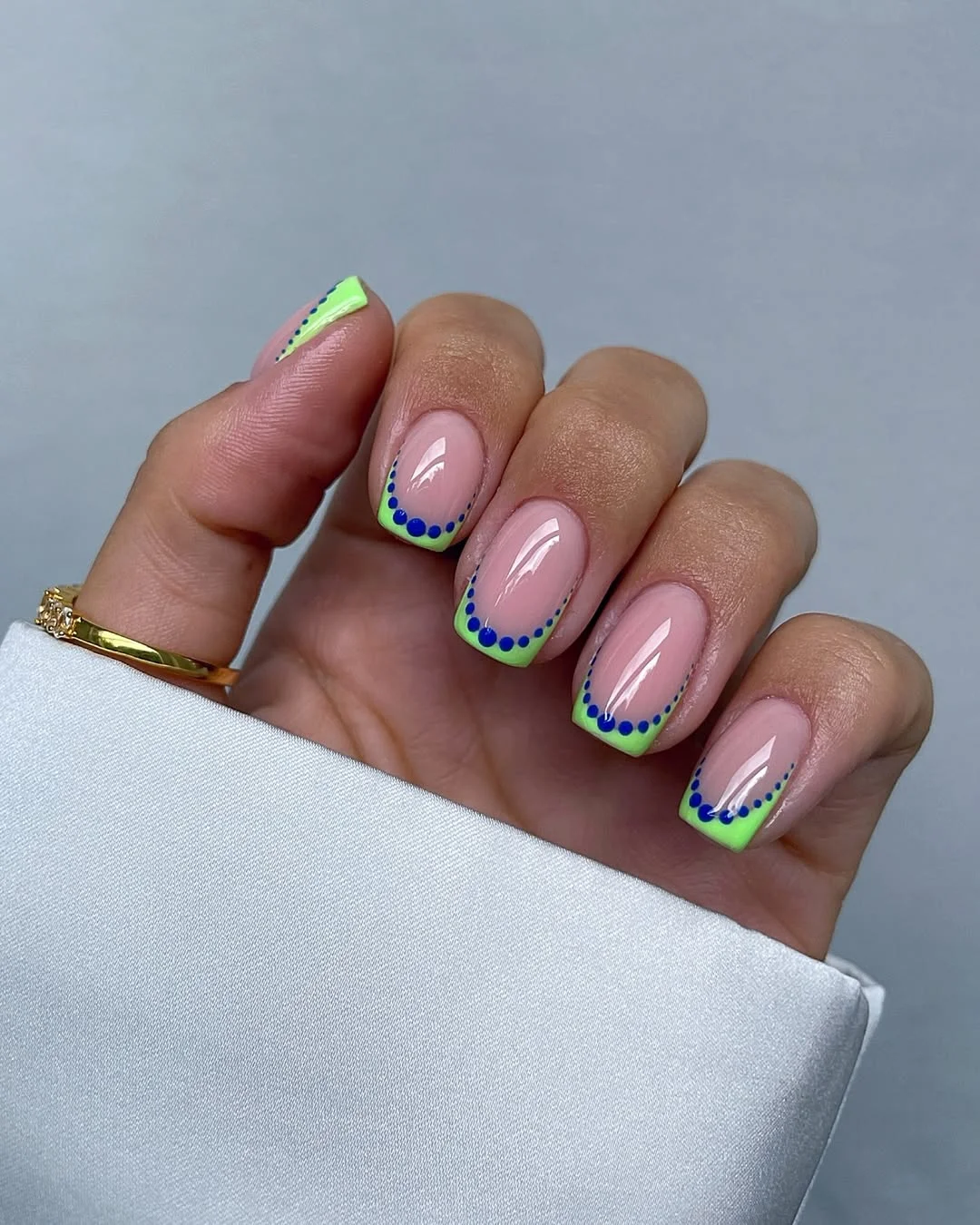 June Nails Ideas 2026 Blue Dot French Tip Nails