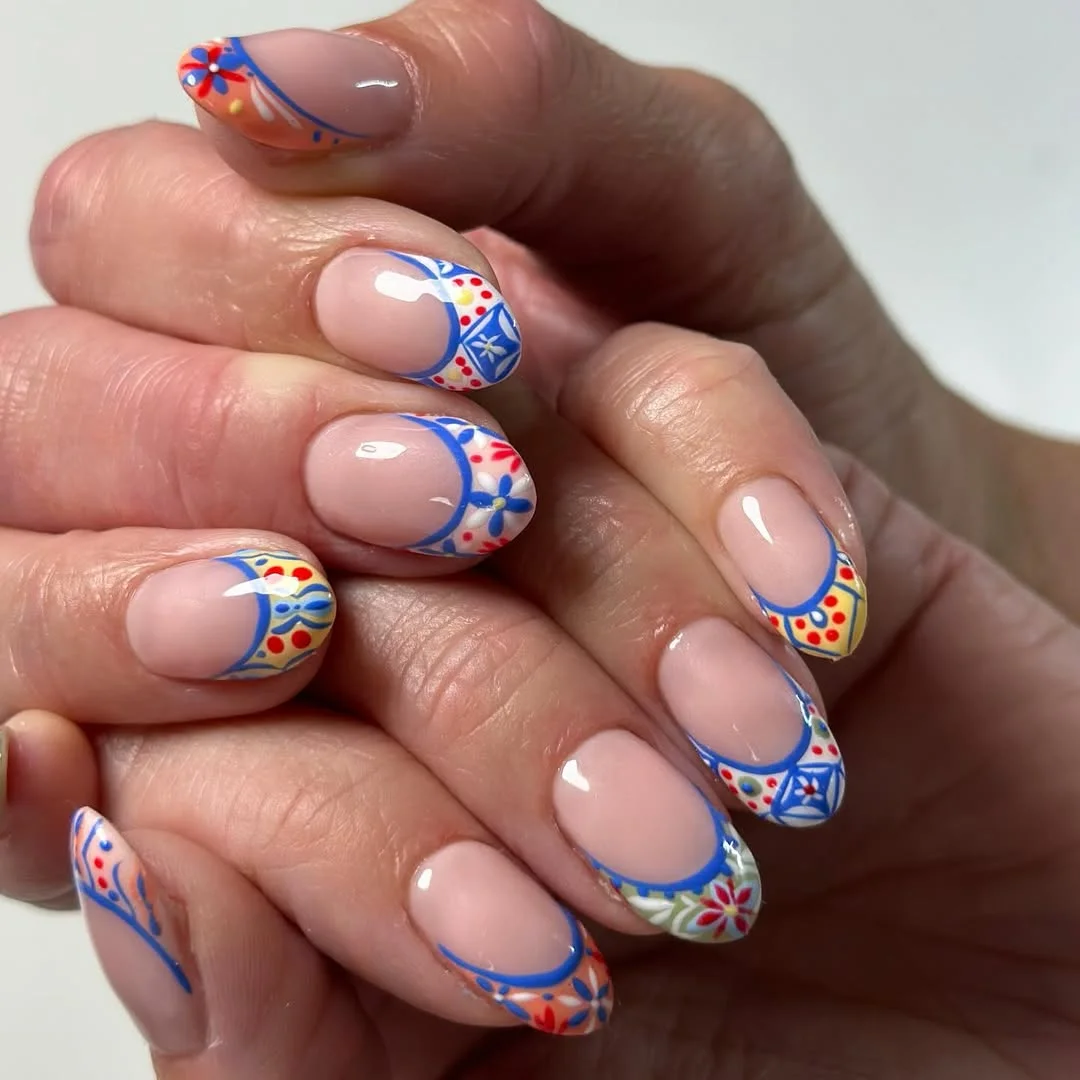 June Nails Ideas 2026 Blue Mediterranean French Nails