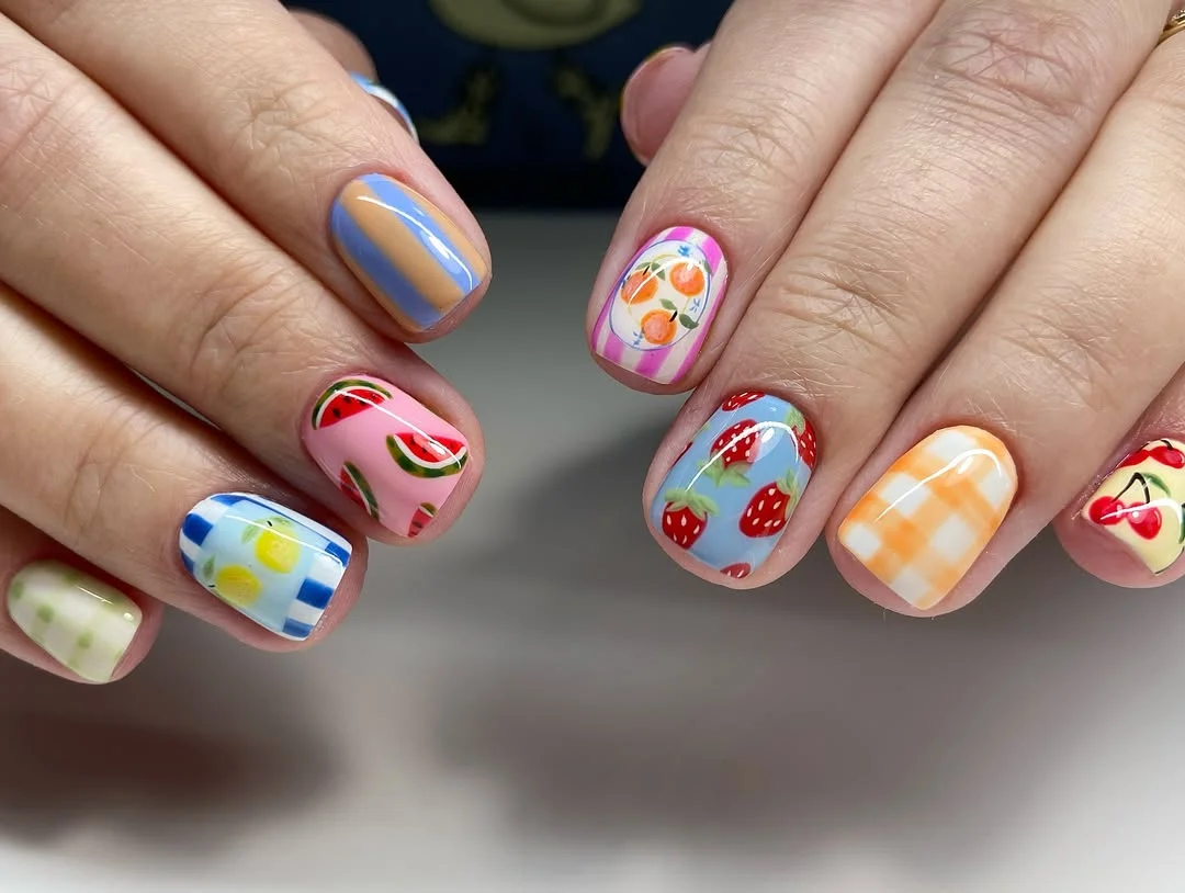 June Nails Ideas 2026 Playful Fruit Salad Nails