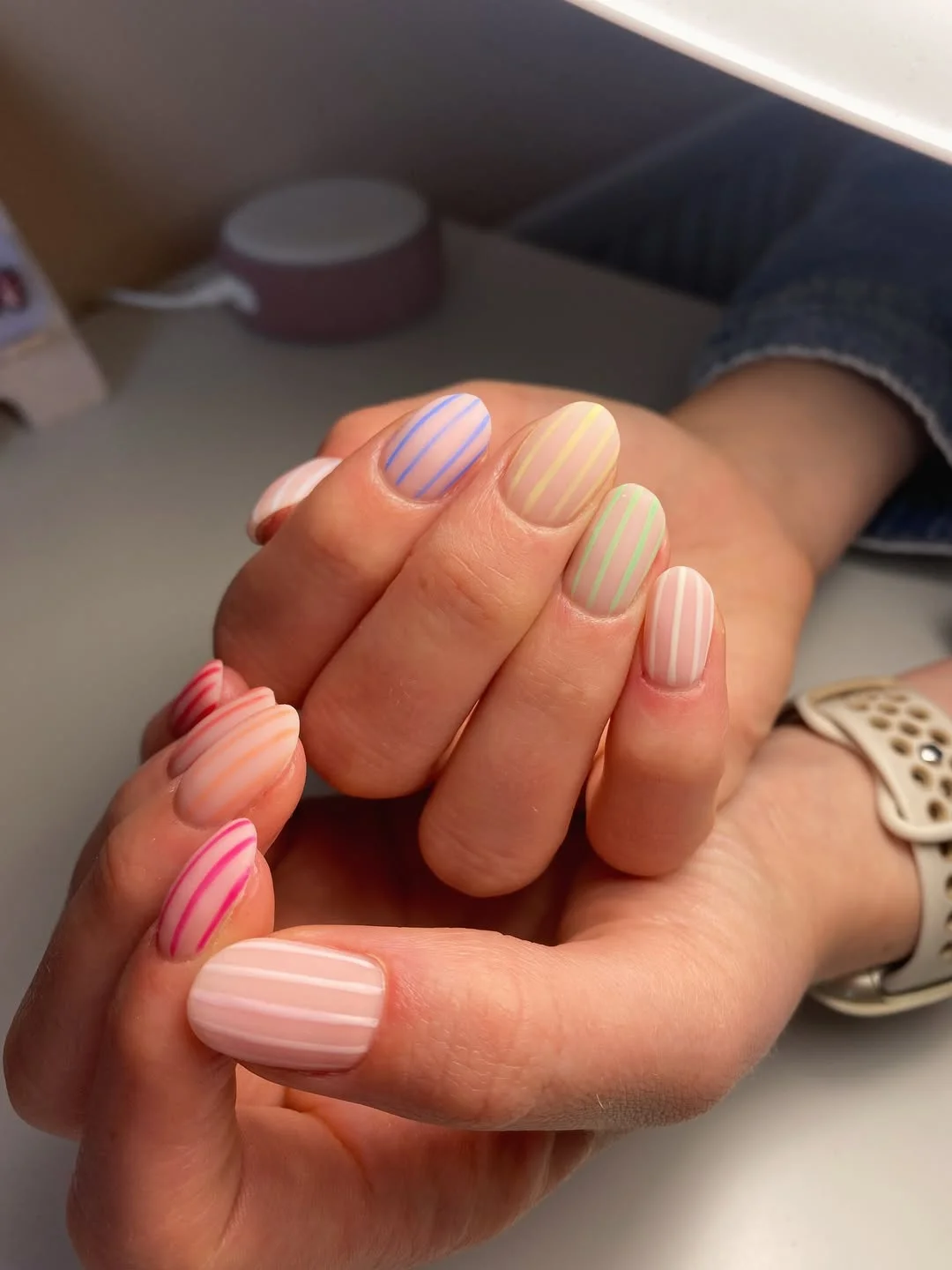 June Nails Ideas 2026 Pastel Rainbow Stripe Nails