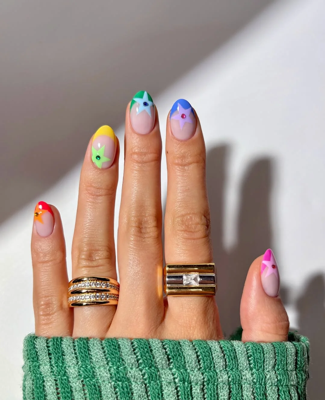 June Nails Ideas 2026 Rainbow Star French Nails